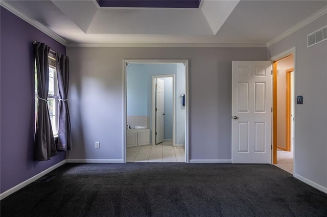 3616 Anchor Ct, Blue Springs, MO 64015 - unfurnished bedroom with light carpet, ornamental molding, ensuite bathroom, and light tile patterned floors