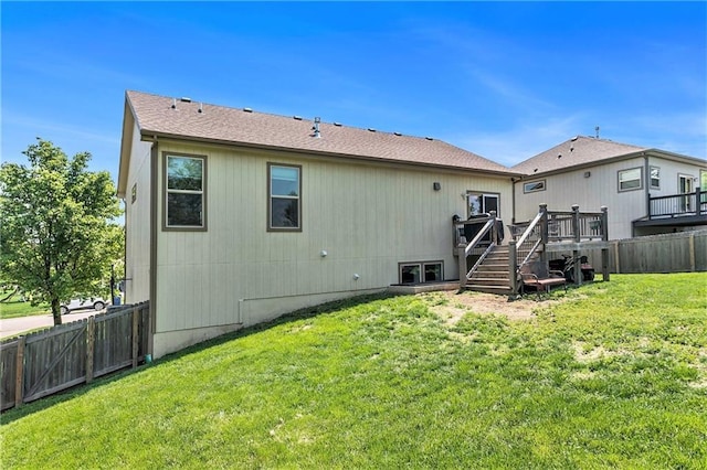 back of house with stairway and a deck