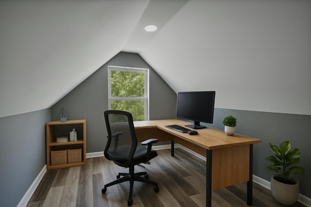 157 Clark Ave, Bonner Springs, KS 66012 - office with wood finished floors, baseboards, and vaulted ceiling