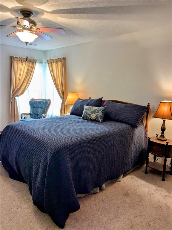 403 S 2nd St, Drexel, MO 64742 - bedroom with light colored carpet and ceiling fan