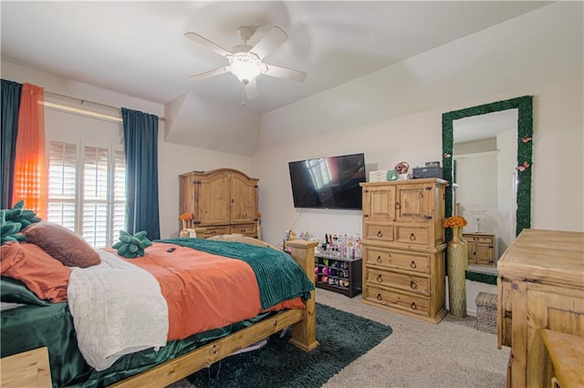 5912 NE Hidden Valley Dr, Lees Summit, MO 64064 - bedroom featuring light carpet, ceiling fan, and vaulted ceiling