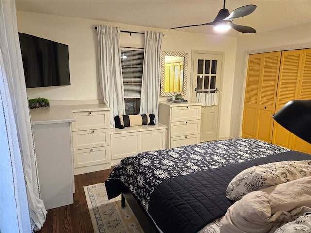 606 W Red Bridge Rd, Kansas City, MO 64114 - bedroom featuring dark wood-type flooring, a closet, and ceiling fan