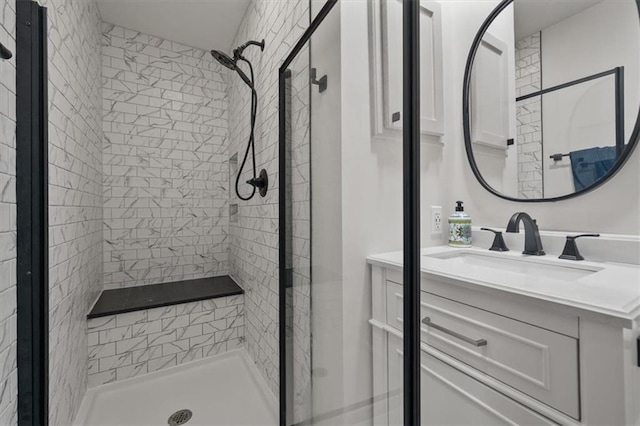 606 W Red Bridge Rd, Kansas City, MO 64114 - bathroom featuring a stall shower and vanity