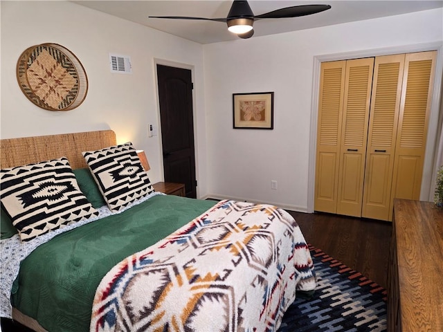 606 W Red Bridge Rd, Kansas City, MO 64114 - bedroom featuring wood finished floors, a closet, and a ceiling fan