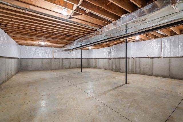 view of unfinished basement