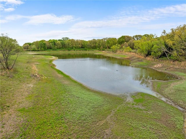 property view of water with a wooded view