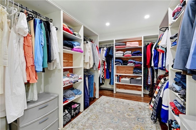 walk in closet featuring wood finished floors