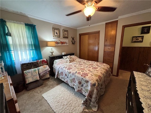 109 S State Route F, Garden City, MO 64747 - bedroom with carpet flooring, a ceiling fan, and ornamental molding