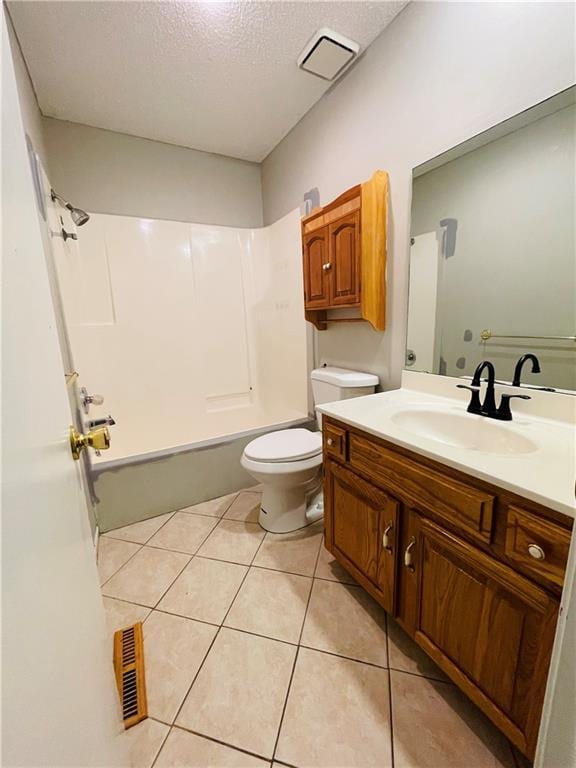 full bathroom with visible vents, tile patterned flooring, vanity, toilet, and shower / bath combination