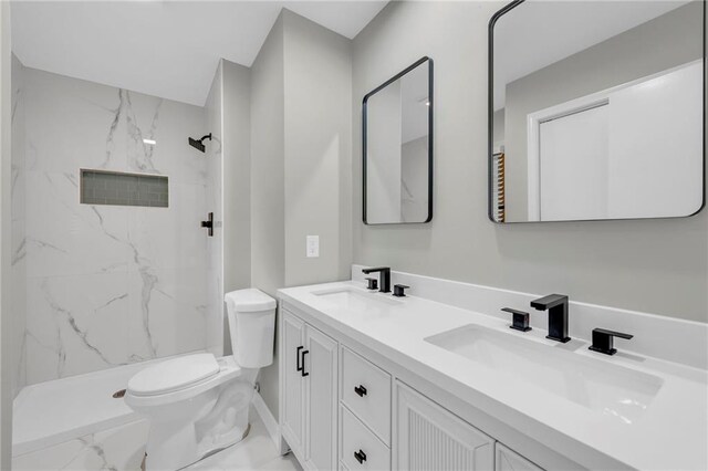 213 Lake Village Blvd, Blue Springs, MO 64014 - full bathroom featuring toilet, a marble finish shower, a sink, and marble finish floor