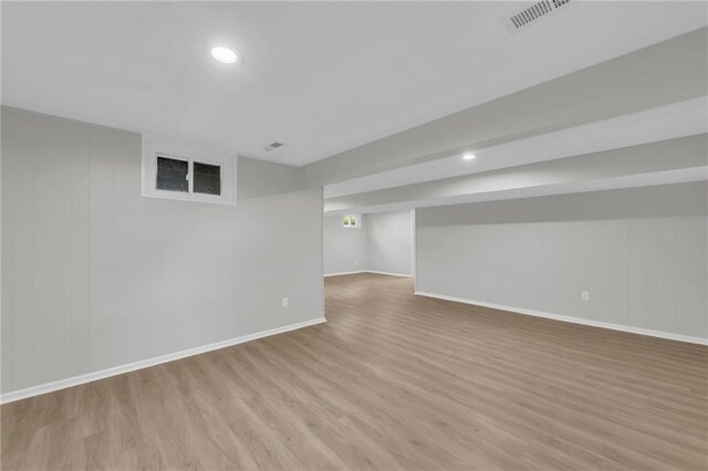 213 Lake Village Blvd, Blue Springs, MO 64014 - finished basement with recessed lighting, baseboards, visible vents, and light wood-type flooring