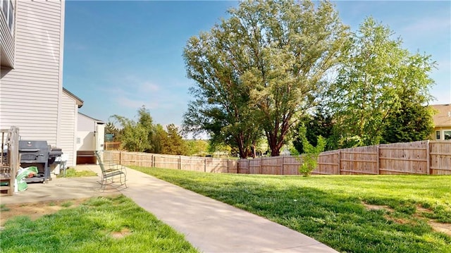 view of yard with a patio and fence