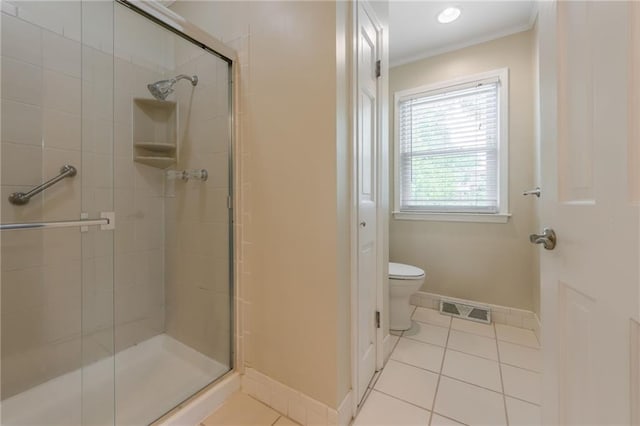 11801 Avila Dr, Kansas City, MO 64114 - full bathroom with a shower stall, ornamental molding, and tile patterned floors