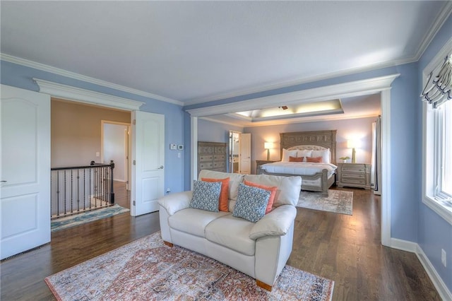 5701 W 148th Pl, Overland Park, KS 66223 - bedroom featuring dark wood-style floors and crown molding