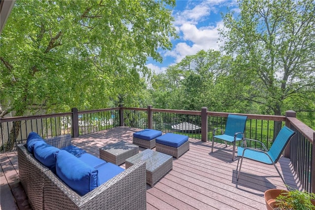 5701 W 148th Pl, Overland Park, KS 66223 - wooden terrace with outdoor lounge area