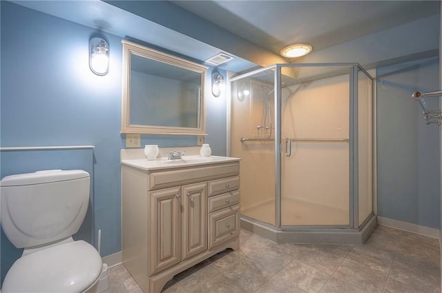 3913 Stonewall Ave, Independence, MO 64055 - full bath featuring toilet, visible vents, a shower stall, and vanity