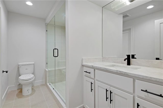 17045 S Highland Ridge Dr, Loch Lloyd, MO 64012 - bathroom with toilet, a stall shower, baseboards, recessed lighting, and tile patterned floors