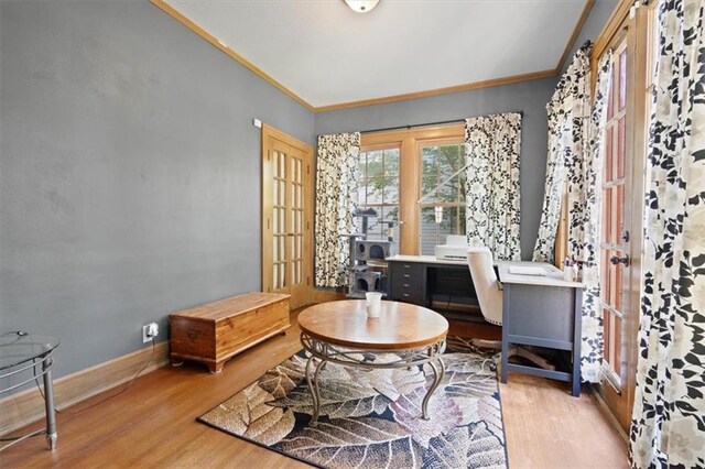2717 Faraon St, Saint Joseph, MO 64501 - office with wood finished floors, crown molding, baseboards, and french doors