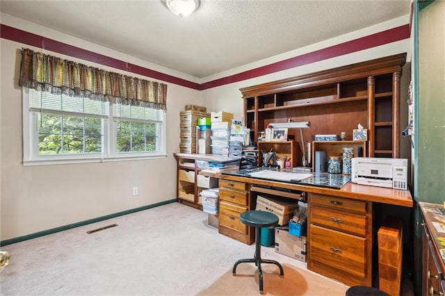2106 Kasold Dr, Lawrence, KS 66047 - home office featuring baseboards, light carpet, and visible vents
