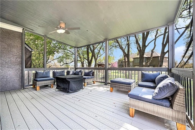 14475 Chadwick St, Leawood, KS 66224 - deck with a ceiling fan and an outdoor hangout area