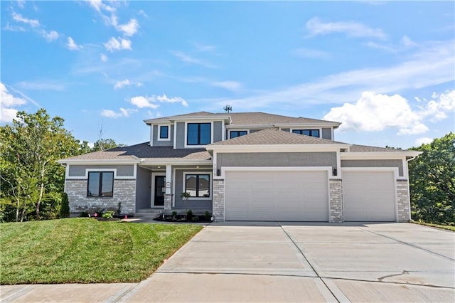 7015 Forest Lks, Parkville, MO 64152 - prairie-style house featuring a garage, concrete driveway, and a front yard