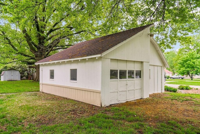 garage with a storage unit