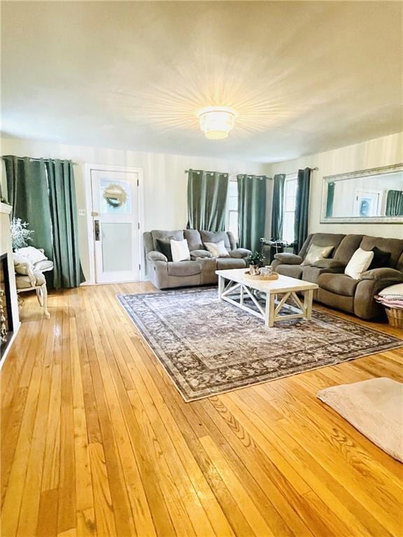 336 E Park St, Olathe, KS 66061 - living area featuring light wood-type flooring and a fireplace