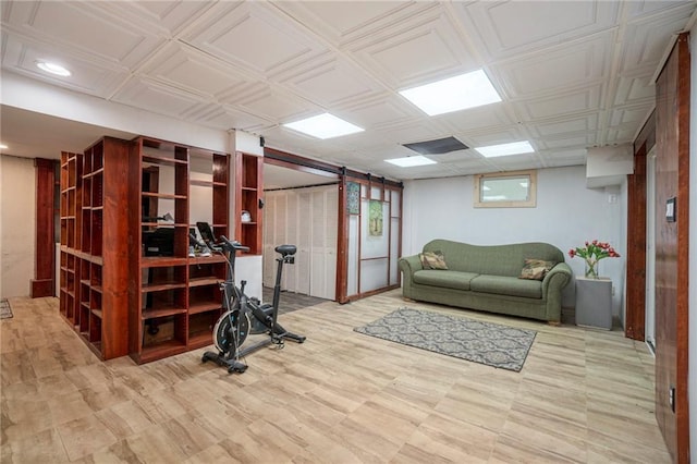 workout area with recessed lighting