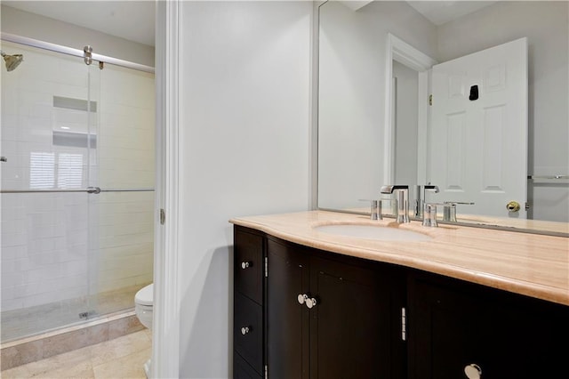 14575 Granada Cir, Leawood, KS 66224 - bathroom featuring vanity, a shower stall, and tile patterned floors