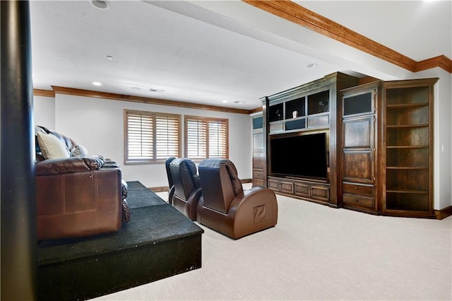 14575 Granada Cir, Leawood, KS 66224 - living area with ornamental molding, carpet, and recessed lighting