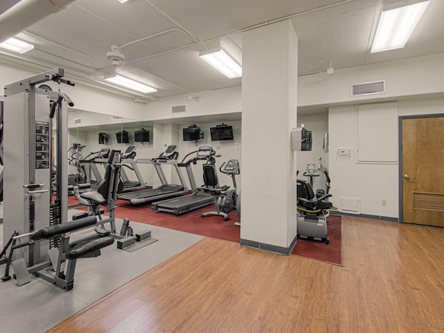 gym featuring wood finished floors