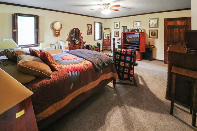 12 Woodland Trl, Warrensburg, MO 64093 - bedroom featuring carpet flooring, crown molding, and a ceiling fan