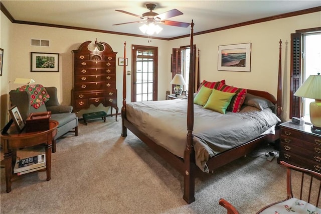 12 Woodland Trl, Warrensburg, MO 64093 - carpeted bedroom with multiple windows, ornamental molding, and a ceiling fan