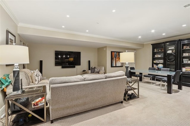 1901 Stratford Rd, Mission Hills, KS 66208 - carpeted living room featuring crown molding and recessed lighting