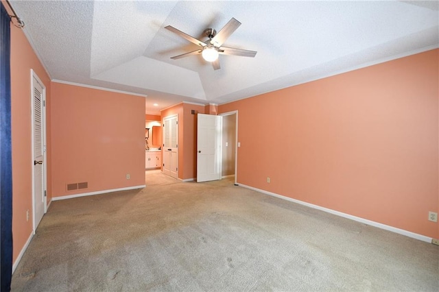 12012 Ensley Ln, Leawood, KS 66209 - unfurnished bedroom featuring carpet flooring, baseboards, ensuite bath, crown molding, and ceiling fan