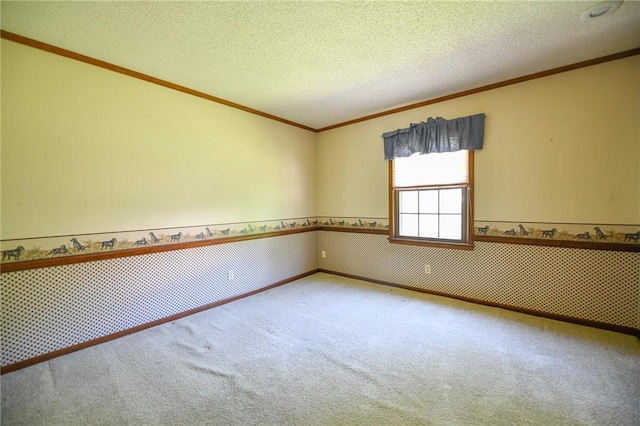 12012 Ensley Ln, Leawood, KS 66209 - spare room featuring carpet, wainscoting, crown molding, and a textured ceiling