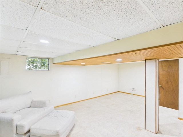 unfurnished room with carpet floors, recessed lighting, and baseboards