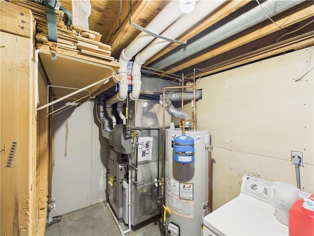 utility room with water heater and washer / dryer