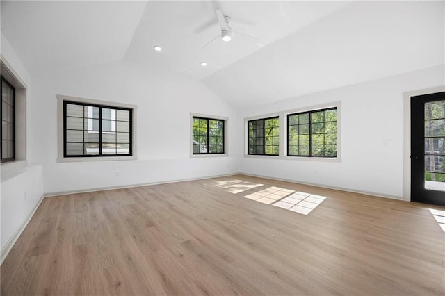 1639 Indiana St, Lawrence, KS 66044 - empty room featuring lofted ceiling, light wood-style floors, and ceiling fan