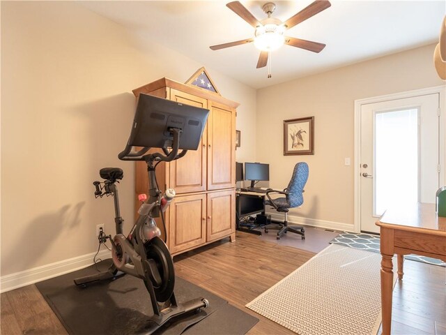 6529 Barth Rd, Shawnee, KS 66226 - office with baseboards, wood finished floors, and ceiling fan