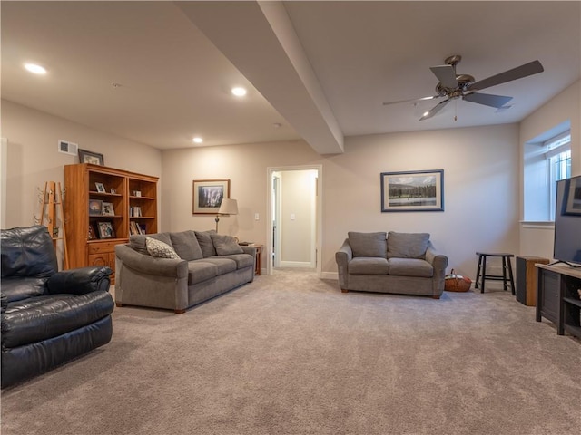 6529 Barth Rd, Shawnee, KS 66226 - carpeted living area featuring ceiling fan, recessed lighting, and baseboards