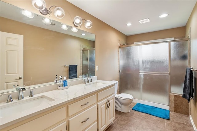 14 Emerald Shore Dr, Lake Tapawingo, MO 64015 - bathroom with tile patterned flooring, a shower stall, and double vanity