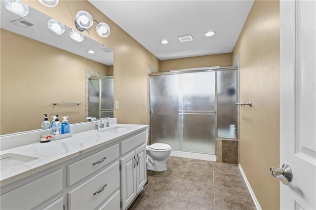 14 Emerald Shore Dr, Lake Tapawingo, MO 64015 - bathroom with double vanity, a shower stall, tile patterned flooring, and recessed lighting