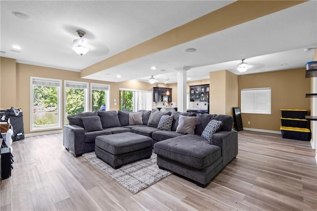 14 Emerald Shore Dr, Lake Tapawingo, MO 64015 - living room with ceiling fan and light wood-style flooring