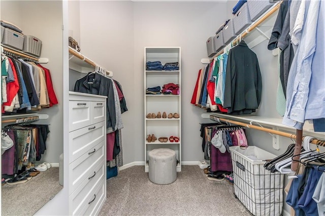 spacious closet featuring light carpet