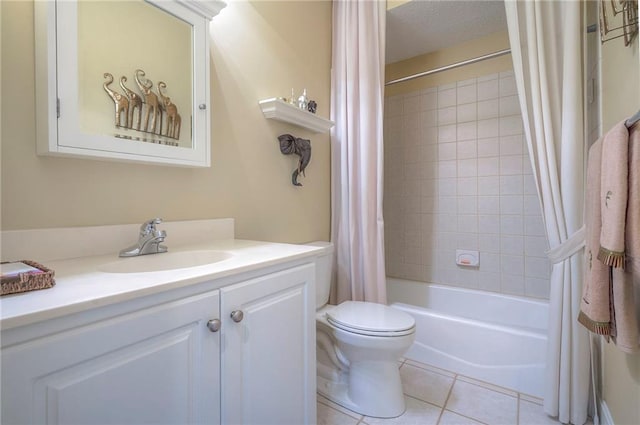 2945 W 143rd Ter, Leawood, KS 66224 - bathroom with vanity, shower / bath combination with curtain, toilet, and tile patterned flooring