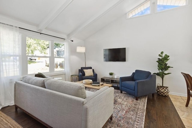 8617 W 92nd St, Overland Park, KS 66212 - living room featuring healthy amount of natural light, beam ceiling, and high vaulted ceiling