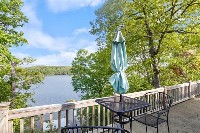 wooden terrace with a water view