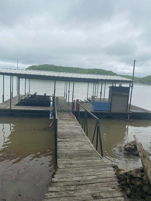 view of dock featuring a water view and boat lift