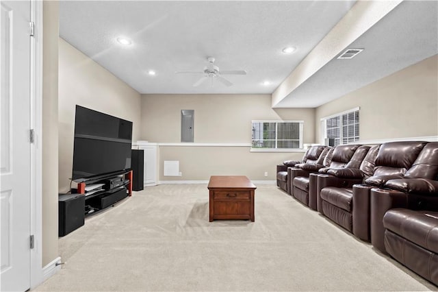 18461 W 157th St, Olathe, KS 66062 - carpeted cinema room featuring a ceiling fan, recessed lighting, and electric panel